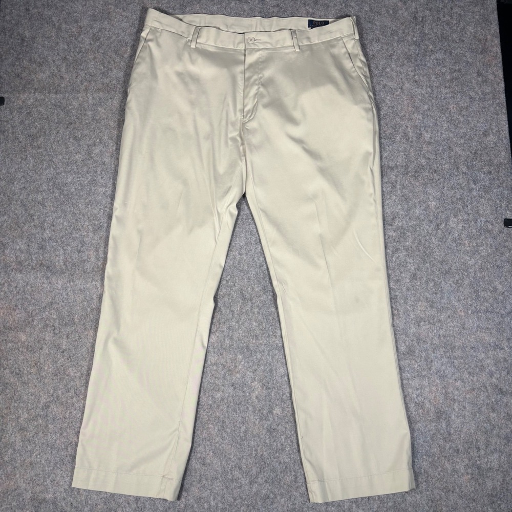 Polo Ralph Lauren Performance Pants Mens 40x42‎ Tan Khaki Golf Flat Front Chinos